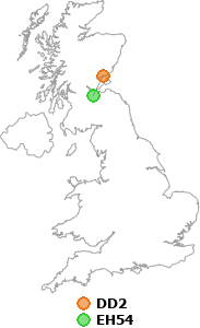 map showing distance between DD2 and EH54