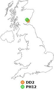 map showing distance between DD2 and PH12
