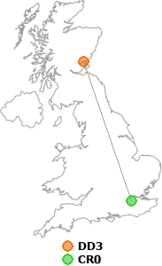 map showing distance between DD3 and CR0