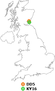 map showing distance between DD5 and KY16