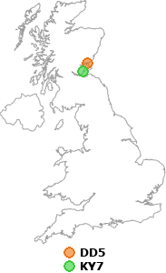 map showing distance between DD5 and KY7