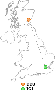 map showing distance between DD8 and IG1