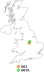map showing distance between DE1 and DE55