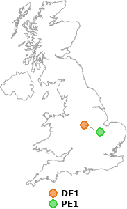 map showing distance between DE1 and PE1