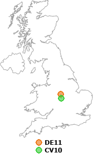 map showing distance between DE11 and CV10