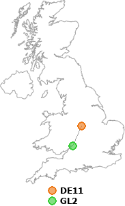 map showing distance between DE11 and GL2