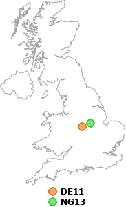 map showing distance between DE11 and NG13