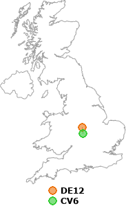 map showing distance between DE12 and CV6
