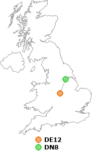 map showing distance between DE12 and DN8
