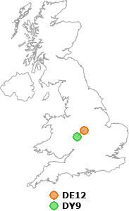 map showing distance between DE12 and DY9