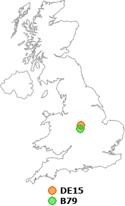 map showing distance between DE15 and B79