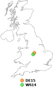 map showing distance between DE15 and WS14