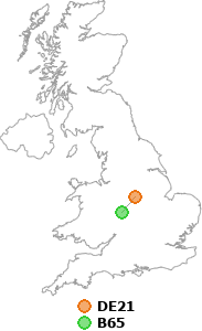 map showing distance between DE21 and B65