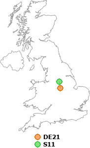 map showing distance between DE21 and S11