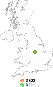 map showing distance between DE22 and DE1