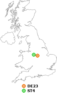 map showing distance between DE23 and ST4