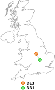 map showing distance between DE3 and NN1