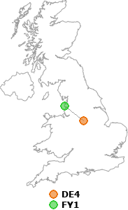 map showing distance between DE4 and FY1