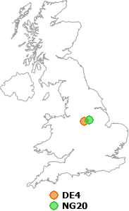 map showing distance between DE4 and NG20