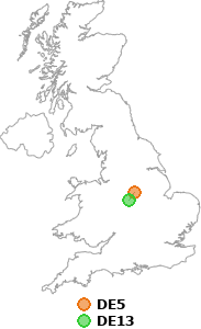 map showing distance between DE5 and DE13