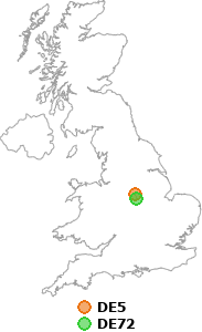 map showing distance between DE5 and DE72