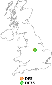 map showing distance between DE5 and DE75