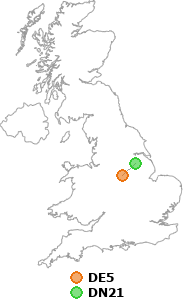 map showing distance between DE5 and DN21