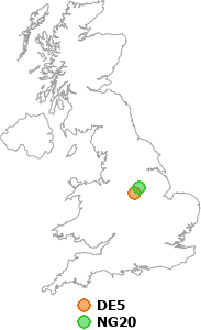 map showing distance between DE5 and NG20