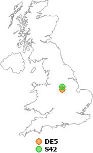 map showing distance between DE5 and S42