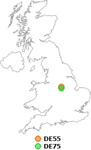 map showing distance between DE55 and DE75