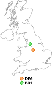 map showing distance between DE6 and BB4