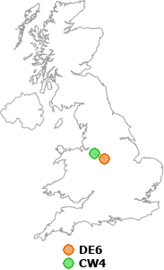 map showing distance between DE6 and CW4