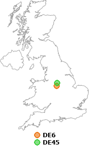 map showing distance between DE6 and DE45