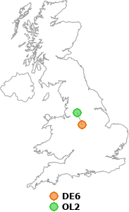 map showing distance between DE6 and OL2