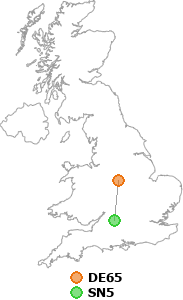 map showing distance between DE65 and SN5
