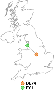 map showing distance between DE74 and FY1