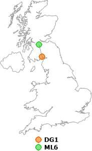 map showing distance between DG1 and ML6