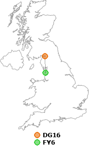 map showing distance between DG16 and FY6