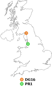 map showing distance between DG16 and PR1