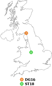 map showing distance between DG16 and ST18