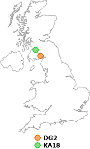 map showing distance between DG2 and KA18