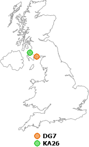 map showing distance between DG7 and KA26