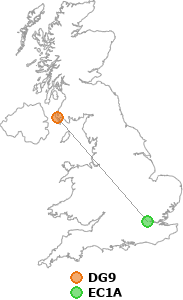 map showing distance between DG9 and EC1A