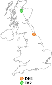 map showing distance between DH1 and IV2
