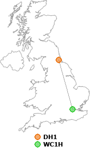 map showing distance between DH1 and WC1H