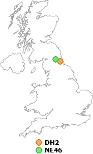 map showing distance between DH2 and NE46