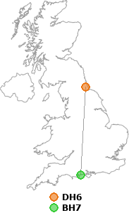 map showing distance between DH6 and BH7