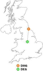 map showing distance between DH6 and DE6