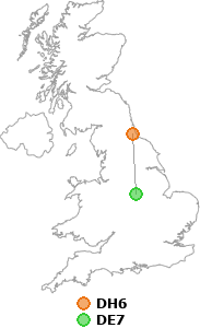 map showing distance between DH6 and DE7