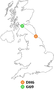 map showing distance between DH6 and G69
